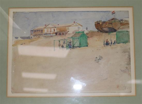 H. Koster, watercolour, Aux Hollant, monogrammed, inscribed verso, 19 x 26cm